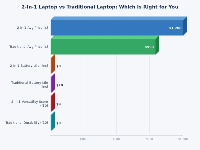 bar chart comparing 2-in-1 laptop vs traditional laptop on key performance metrics