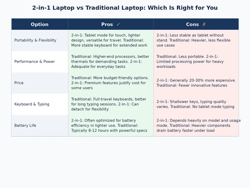comparison chart showing 2-in-1 laptop vs traditional laptop use case scenarios