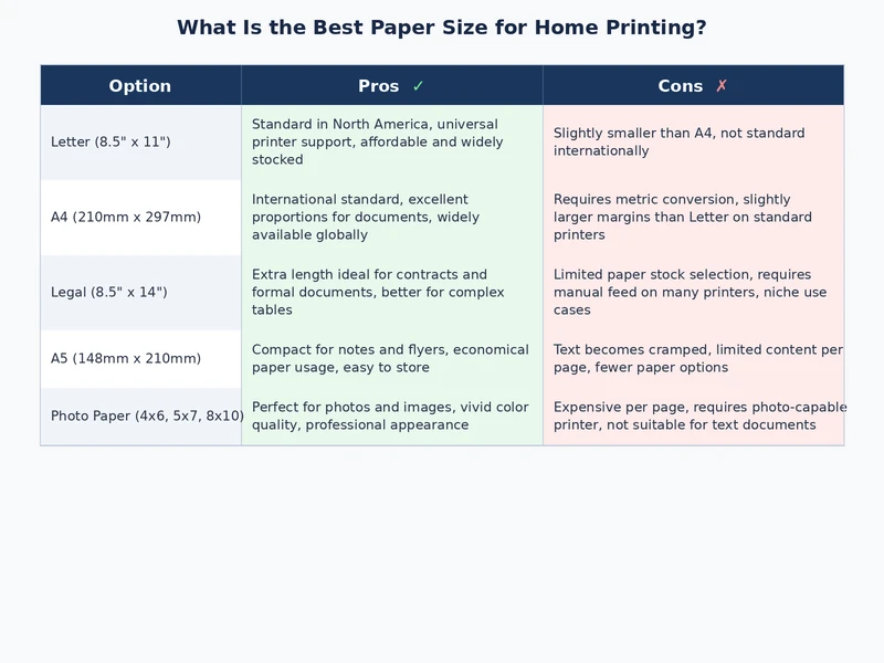 Comparison table of paper sizes by use case showing which paper size is best for home printing tasks