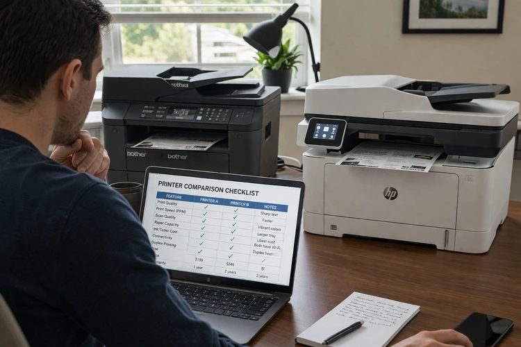 Brother vs Epson printer side by side comparison on a desk