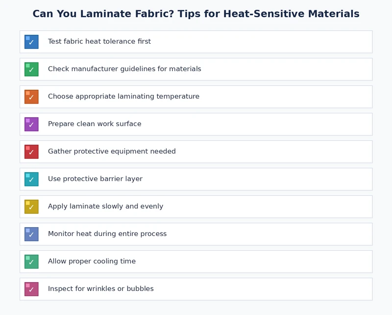 checklist for laminating fabric safely including preparation steps and heat settings