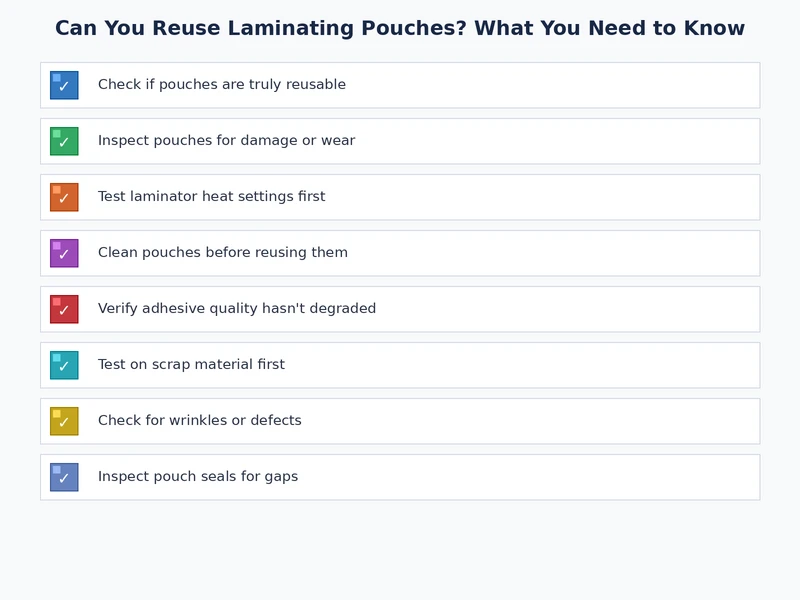 checklist for deciding whether to reuse laminating pouches or choose alternatives