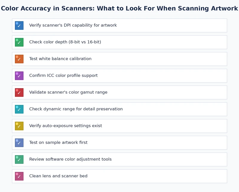checklist of scanner color accuracy settings and preparation steps for scanning artwork