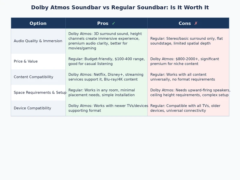 Dolby Atmos soundbar vs regular soundbar feature comparison diagram