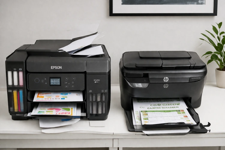 EcoTank printer vs cartridge printer side by side comparison on a desk