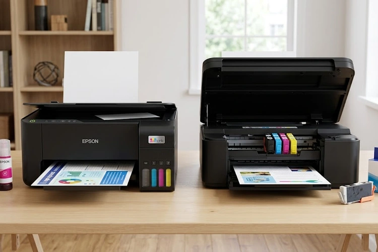 EcoTank printer vs regular inkjet side by side comparison on a desk