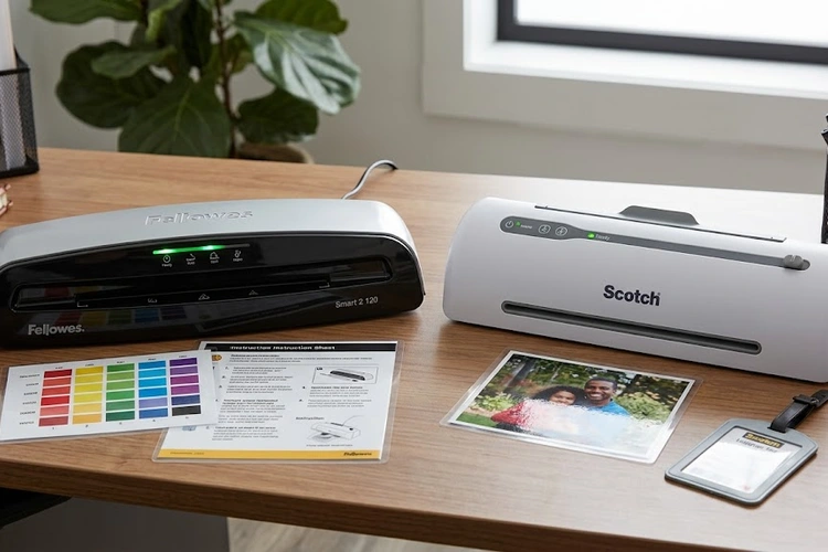 Fellowes vs Scotch laminator side by side comparison on a desk