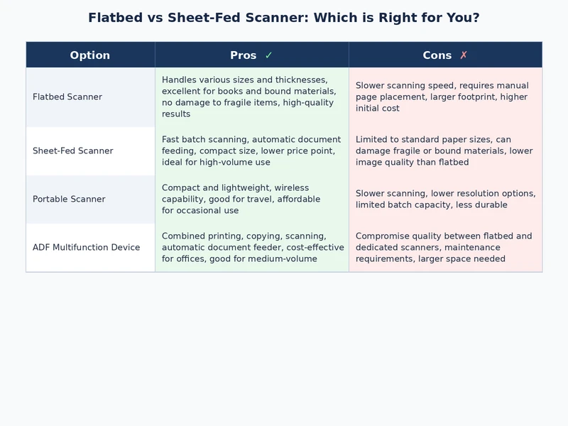 flatbed vs sheet-fed scanner use case comparison chart