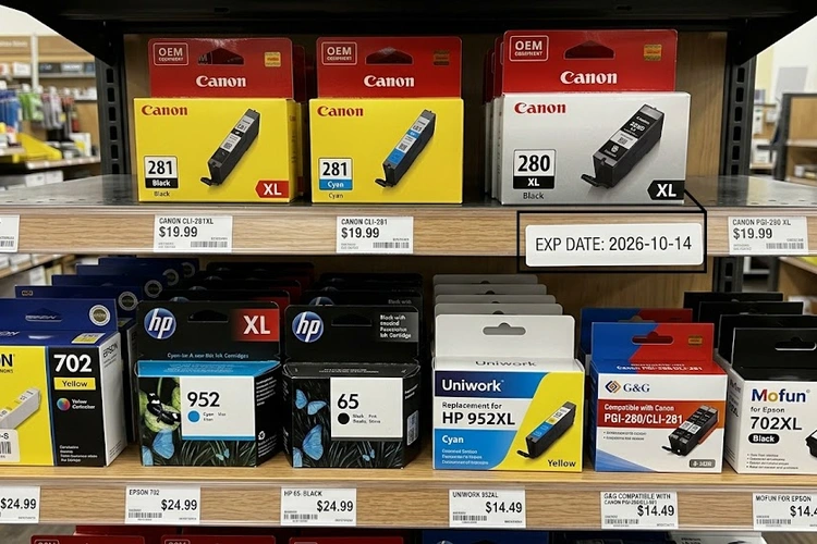 Sealed ink cartridges stored in a drawer illustrating how long do ink cartridges last unused