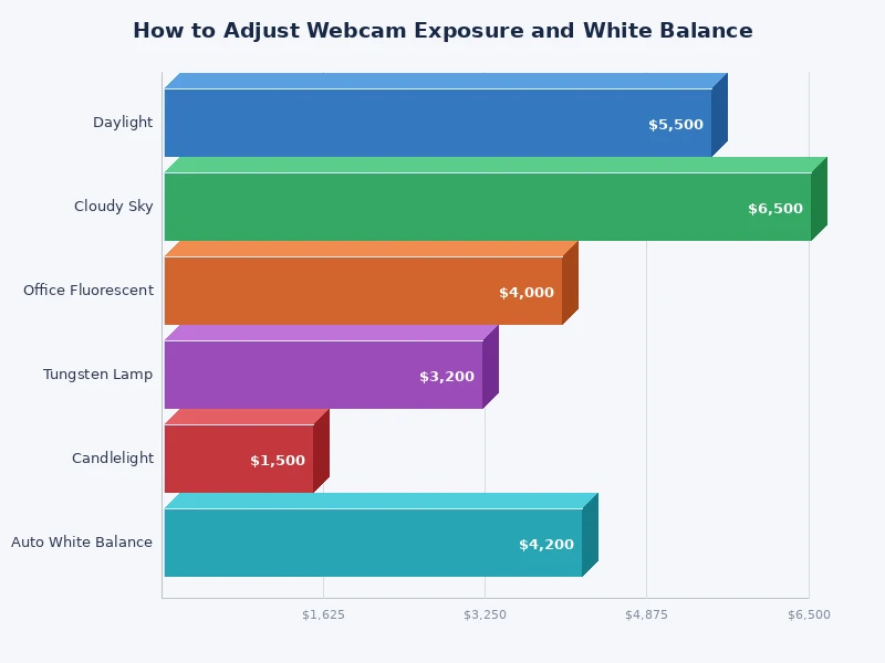 comparison chart of webcam white balance Kelvin values across different light sources