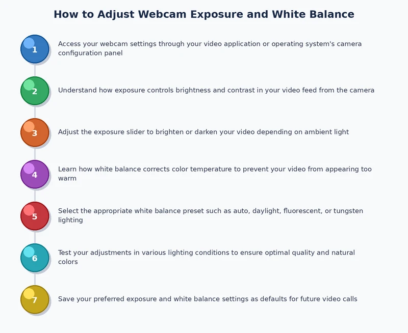 step-by-step process diagram for setting webcam exposure and white balance