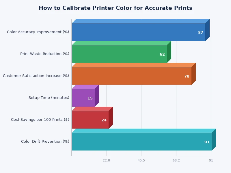 Chart comparing printer color output before and after calibration