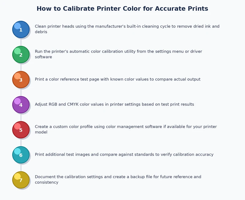 Step-by-step process diagram for printer color calibration workflow