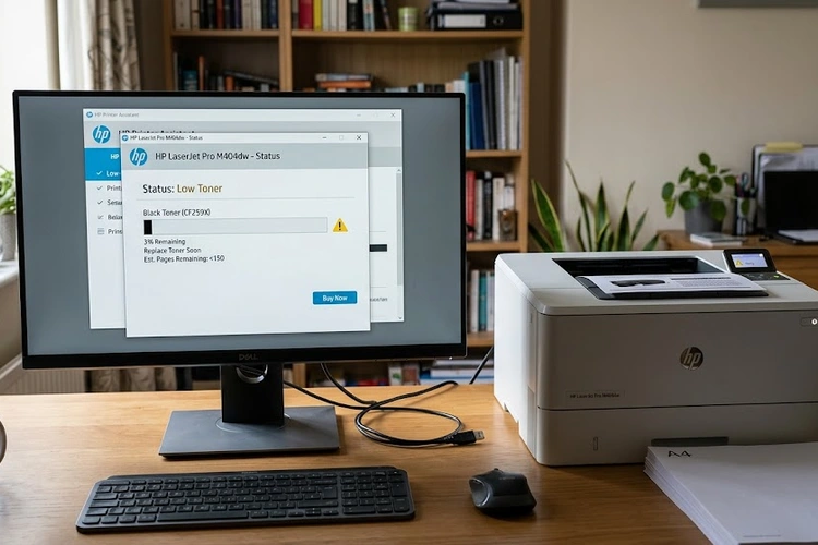 Checking toner level on a laser printer using the control panel display