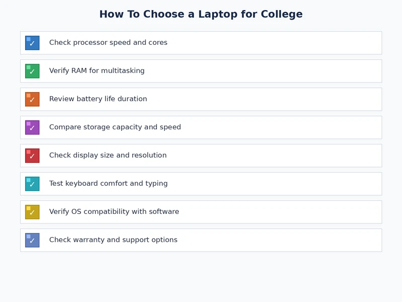 college laptop buying checklist covering specs, battery, OS, and budget