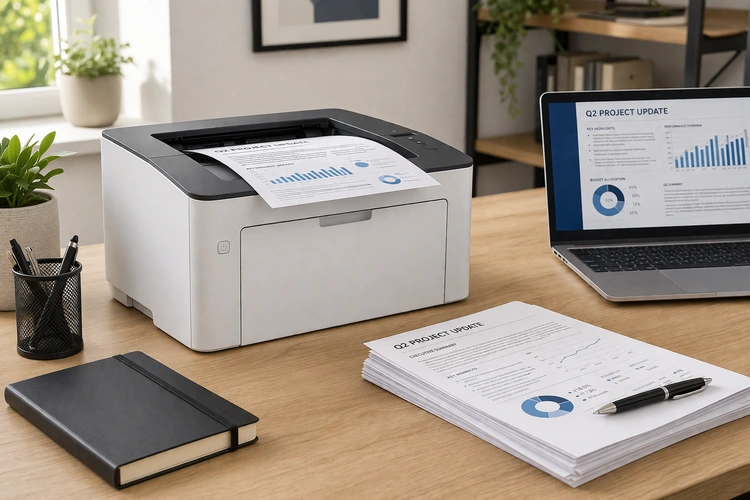 laser printer for home office on a clean desk setup