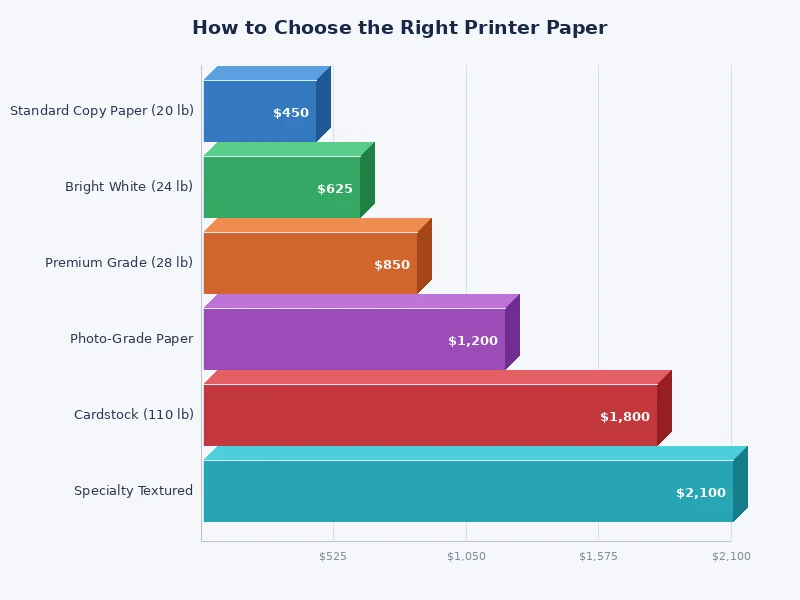 bar chart comparing printer paper weights and brightness ratings for different use cases