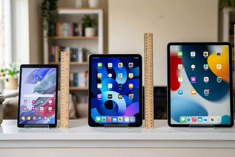 Comparing different tablet screen sizes side by side to help choose the right tablet screen size