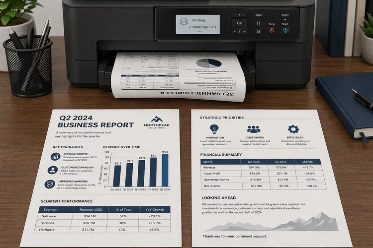 how to choose printer paper — stacks of different paper types on a desk