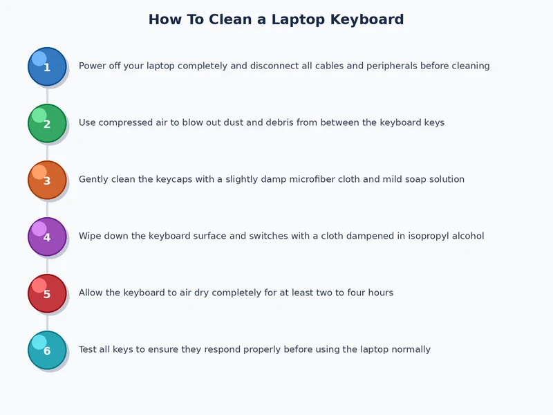 step-by-step process diagram for how to clean laptop keyboard