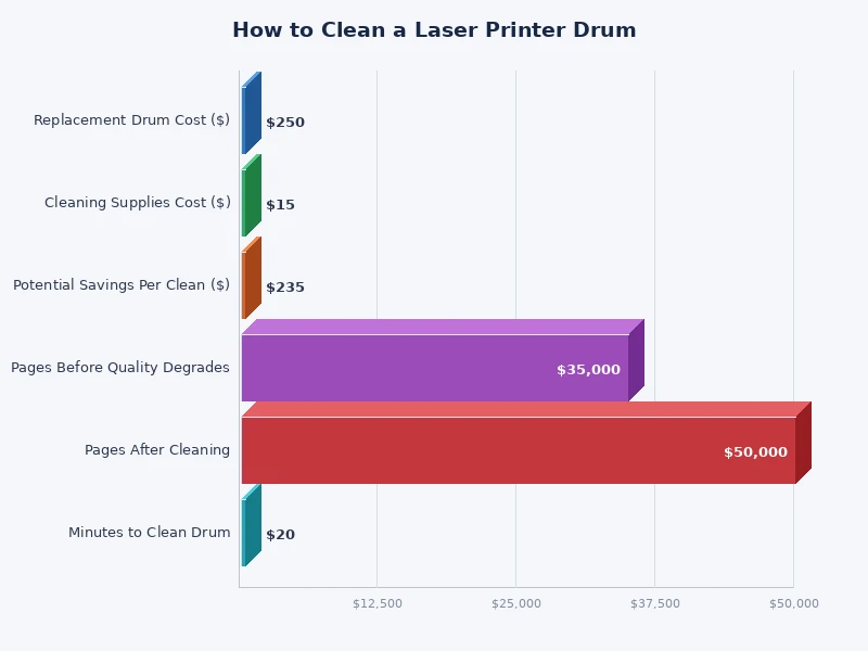 chart showing common laser printer drum problems and their causes
