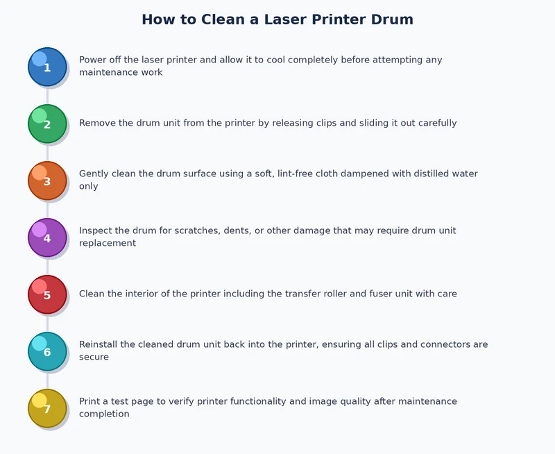 step by step process diagram for cleaning a laser printer drum unit