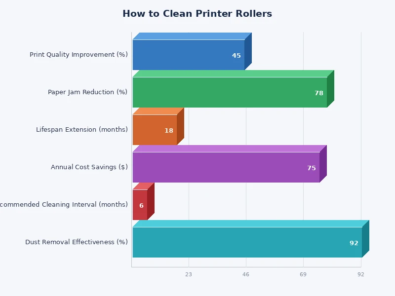 Bar chart comparing frequency of printer problems caused by dirty rollers vs other issues