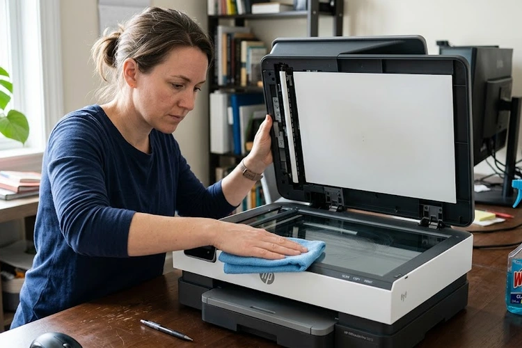 how to clean printer scanner glass with microfiber cloth and isopropyl alcohol