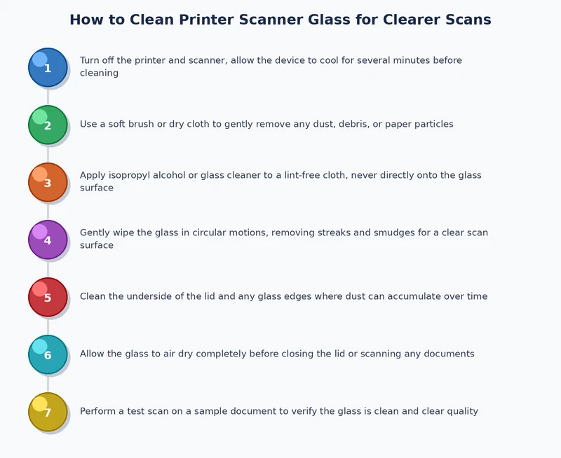 step by step process diagram for how to clean printer scanner glass flatbed and ADF