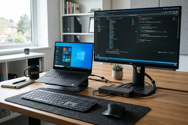 how to connect laptop to docking station with USB-C cable on desk setup