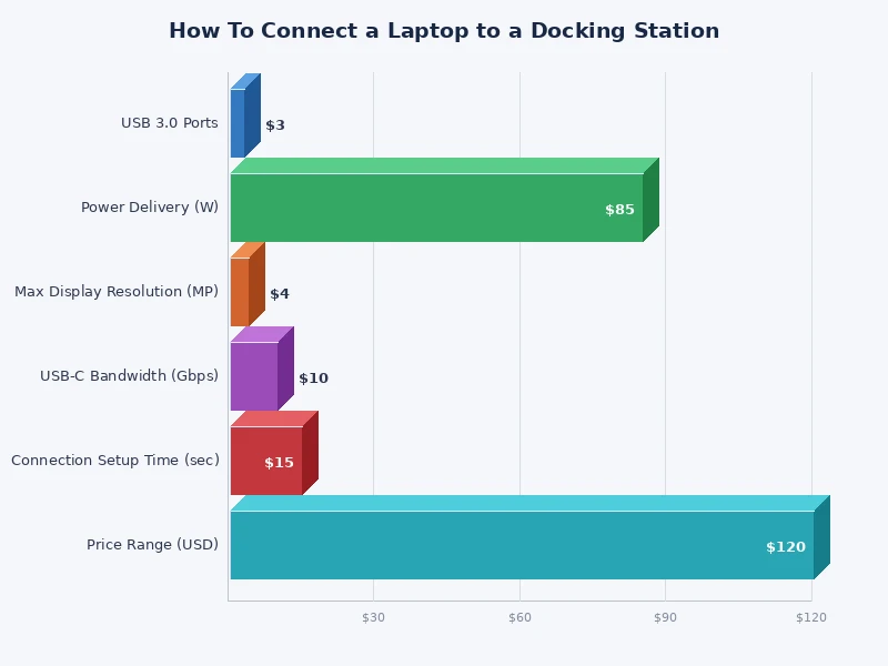 chart comparing docking station connection types by bandwidth and monitor support