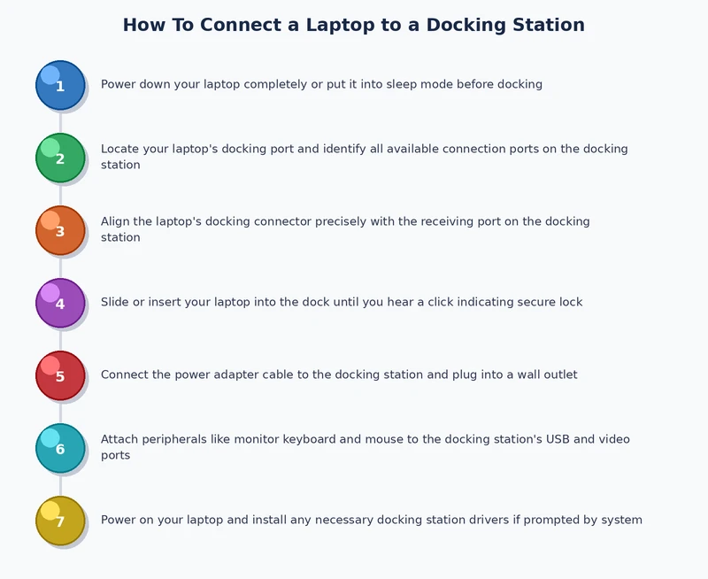 step by step process diagram for connecting a laptop to a docking station