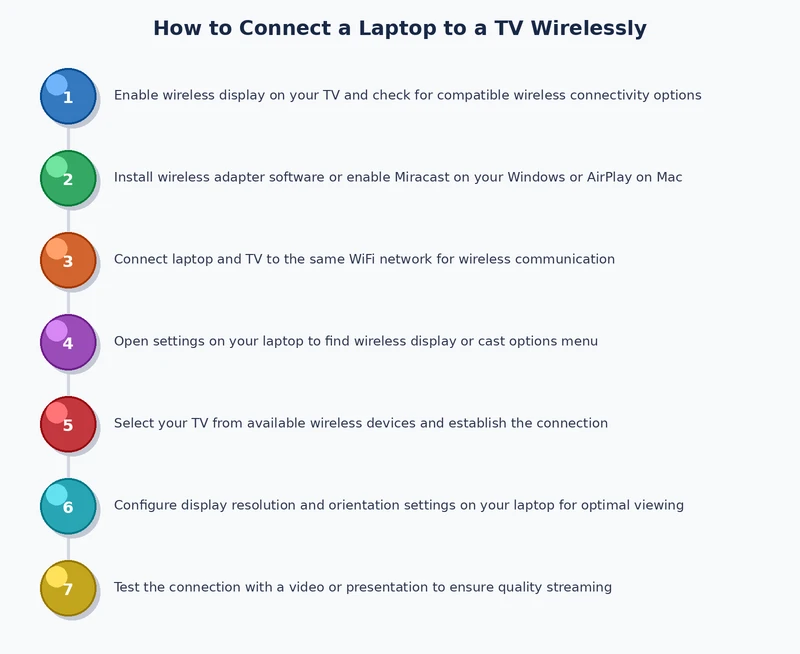 step by step process diagram for how to connect laptop to TV wirelessly using Miracast and Chromecast