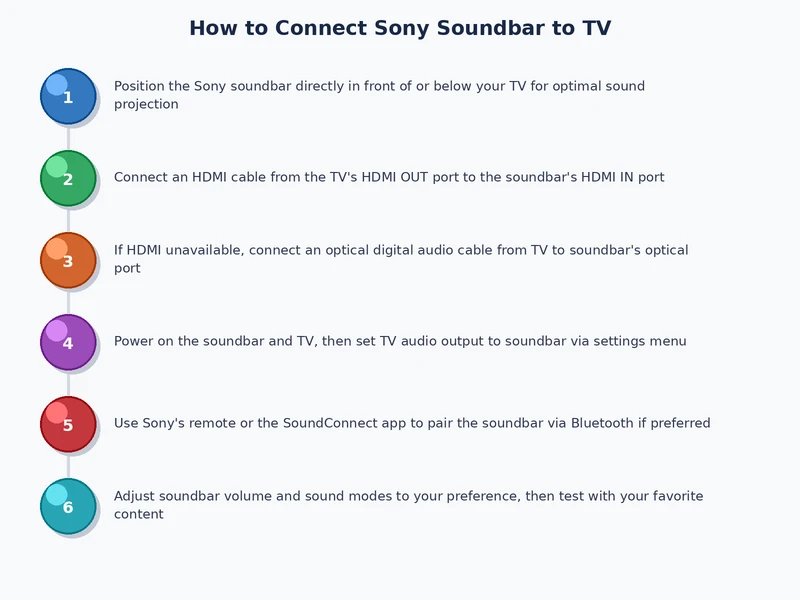 step by step process diagram for connecting Sony soundbar to TV