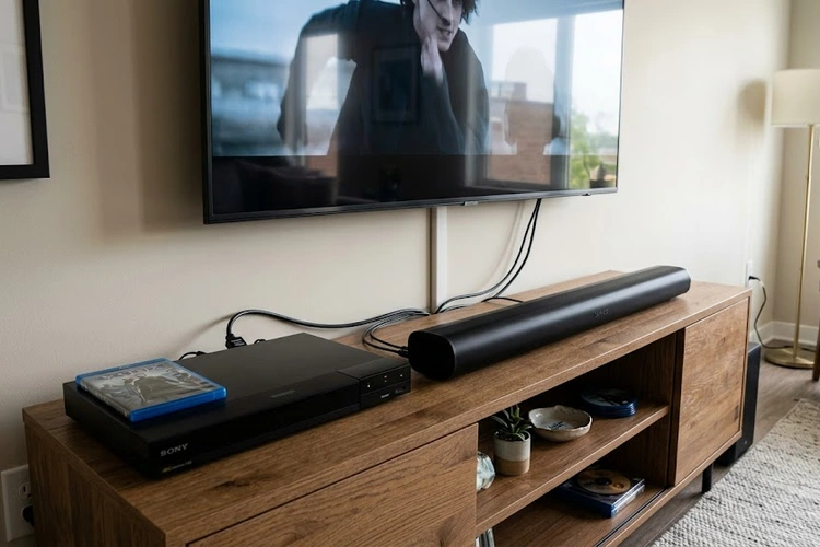 Connecting a soundbar to a Blu-ray player using HDMI and optical cables