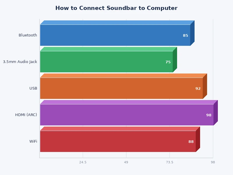 chart comparing soundbar connection methods by audio quality and latency
