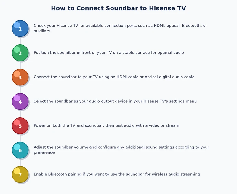 step by step process diagram for connecting soundbar to Hisense TV