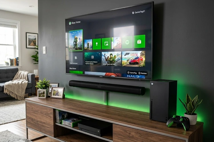 how to connect soundbar to Xbox with HDMI and optical cables on a gaming desk