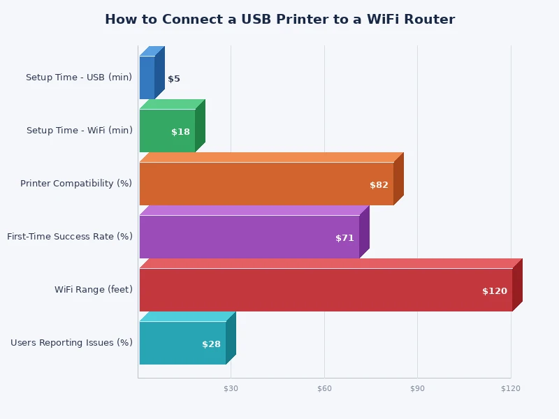 Comparison chart of three methods to connect a USB printer to a WiFi router