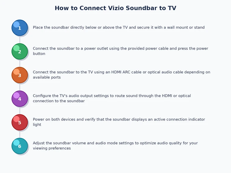 Step-by-step process diagram for connecting Vizio soundbar to TV