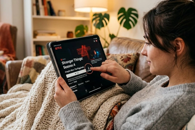 How to download movies on a tablet for offline watching — tablet displaying downloaded movie library