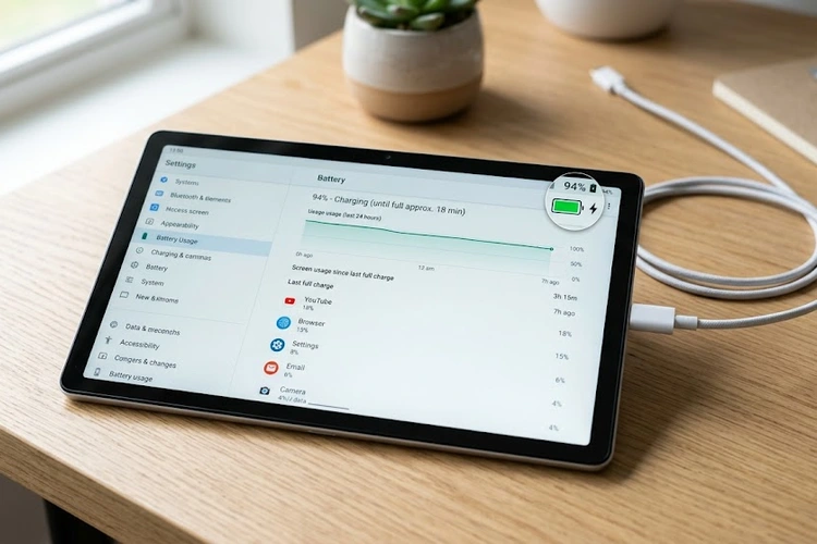 how to extend tablet battery life tips shown on a modern tablet screen