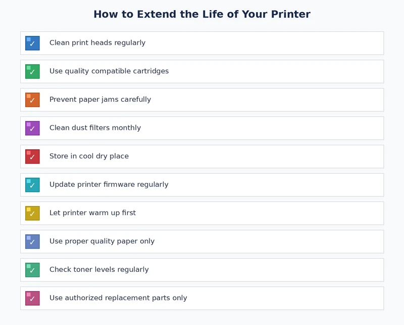 printer maintenance checklist showing cleaning, consumable, and usage best practices to extend printer life