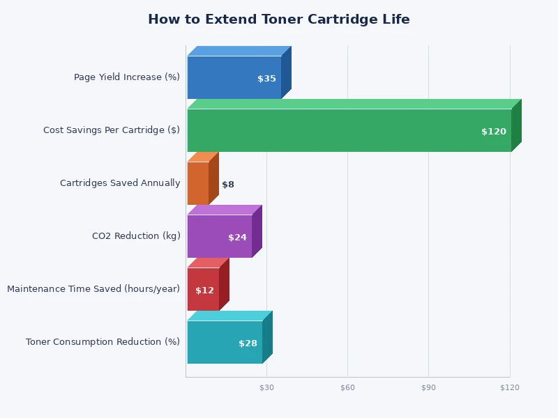 Bar chart comparing standard vs high-yield toner cartridge page yields across common printer brands