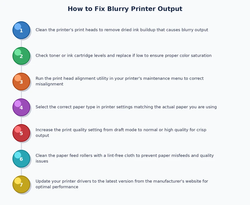 step-by-step process diagram for fixing blurry printer output