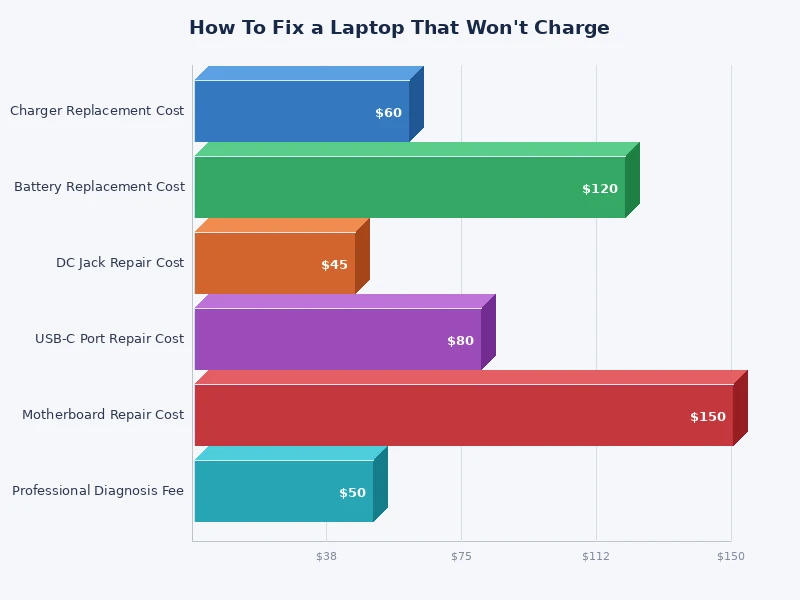 bar chart showing frequency of laptop not charging causes by category