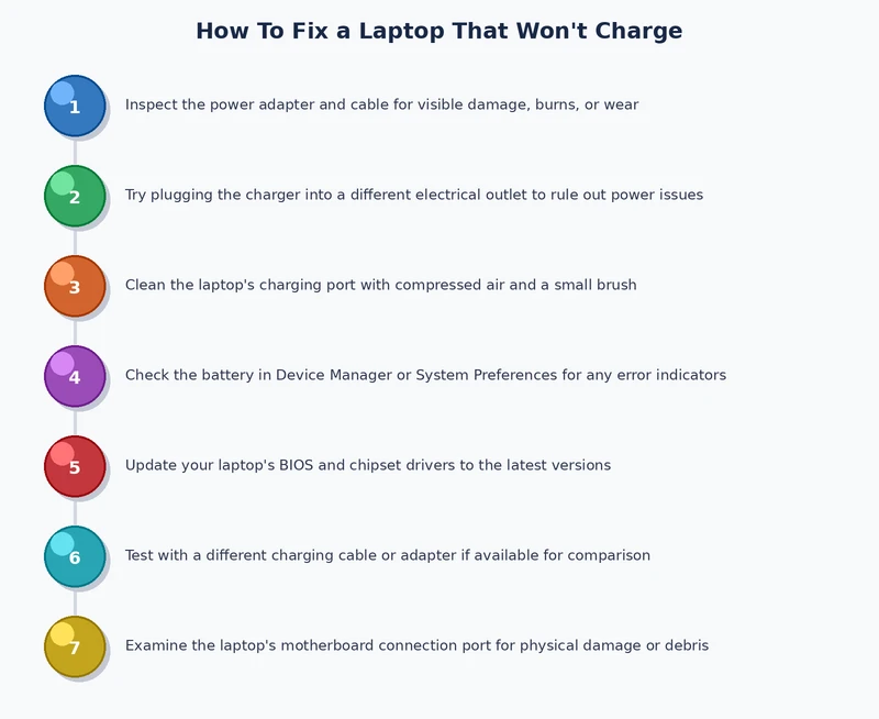 step-by-step process diagram for laptop not charging fix troubleshooting