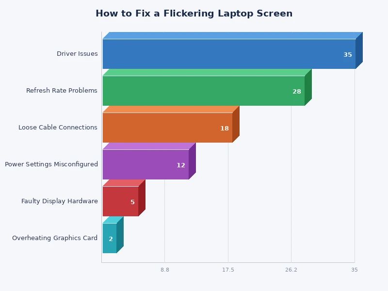 chart showing most common causes of laptop screen flickering by frequency
