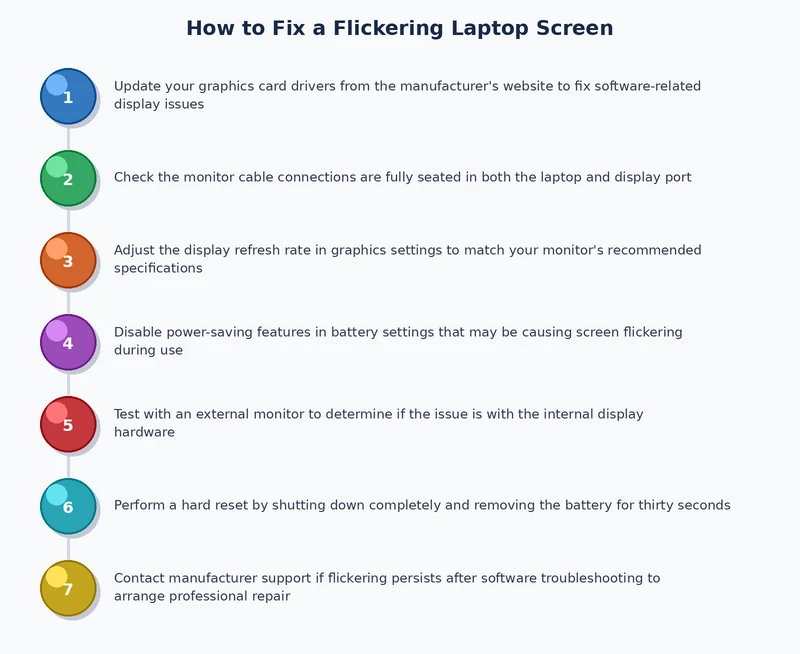 step by step process diagram for fixing laptop screen flickering
