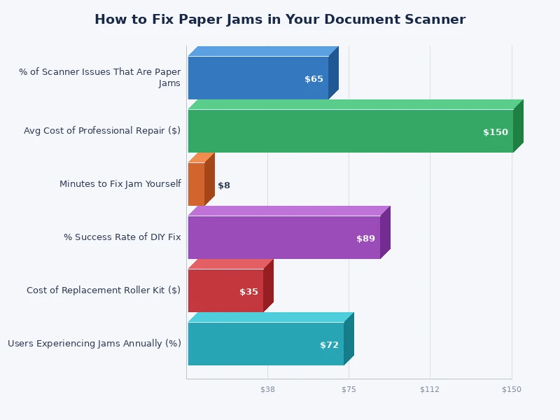 Chart showing most common causes of paper jams in document scanners by frequency